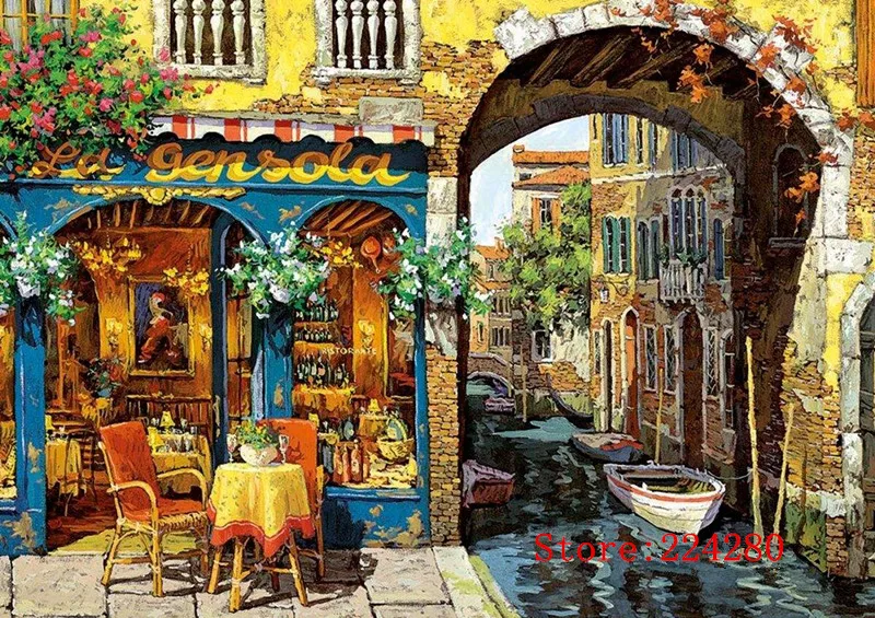 

Riverside Cafe shop scenery Needlework Crafts 14ct Unprinted Handmade Embroidery Aida Counted Cross Stitch Kits Set DIY Home