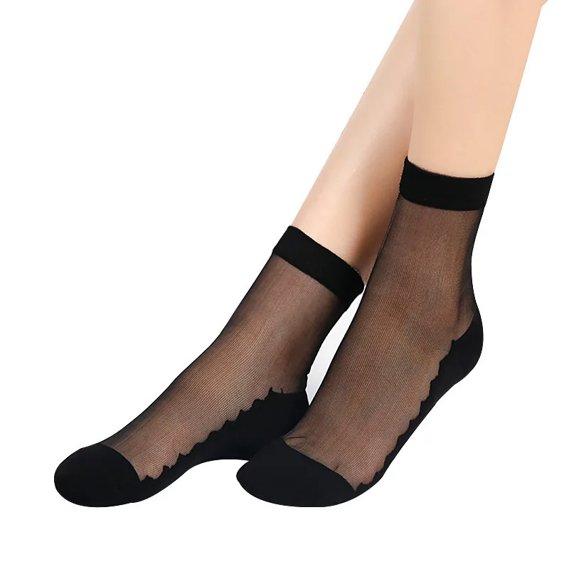 Calcetines de malla de encaje Sexy para mujer, medias de rejilla de seda, fibra transparente, elasticidad, tobillo, hilo de red fino, 3 pares = 6