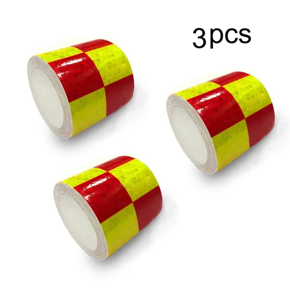 Reflective Hazard Tape checkered reflective tape Caution Warning Tape Red Fluorescent Green Square Types 5cm*5m 3 PCS