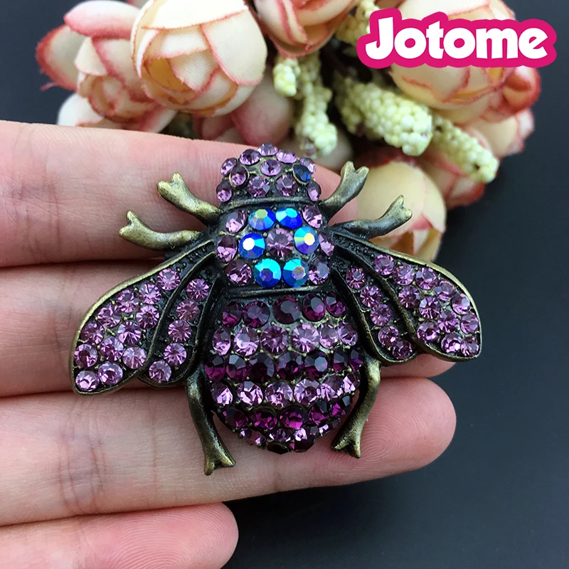 100pcs Purple fashion vintage High Quality Crystal Rhinestone jewelry Charming Bee Insect Brooch Pin