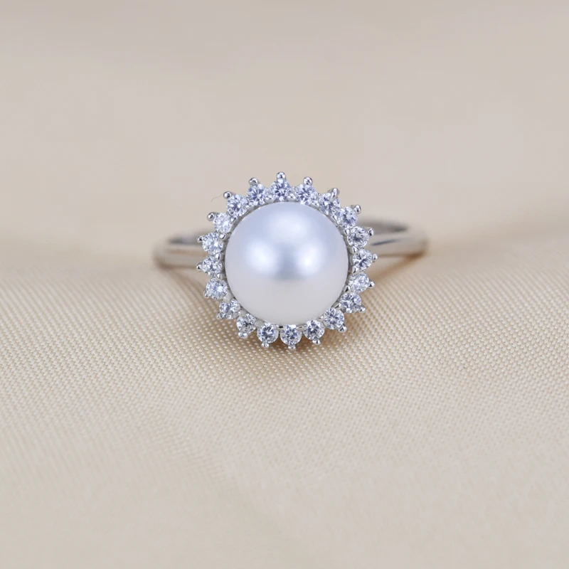 ZHBORUINI 2019 Fashion Pearl Ring Jewelry Of Silver Round Natural Freshwater Pearl Rings 925 Sterling Silver Rings For Women