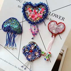 Shiny Heart Tassel Beaded Rhinestone Patches for Clothing Bags Hats DIY Parches Sewing on Beading Sequins Applique Brooch Patch