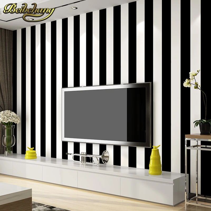 

beibehang roll black and white wide stripe wallpaper simple Cross vertical striped wall paper decor for living room background