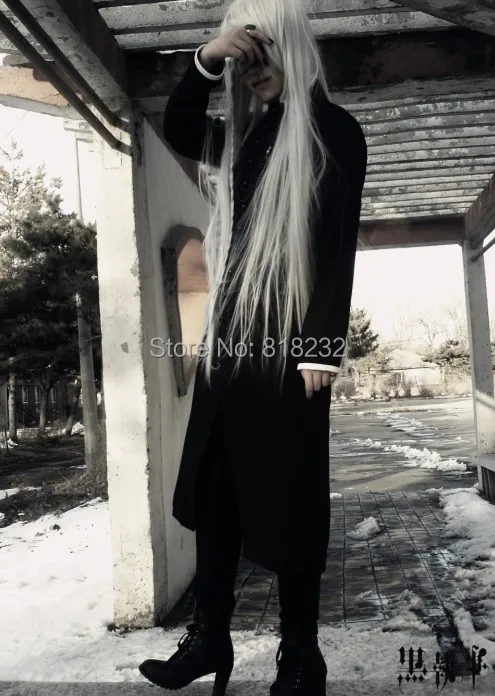 Black Butler Kuroshitsuji Undertaker Outwear Coat Jacket Greatcoat Uniform Outfit Anime Cosplay Costume With Hat image 3