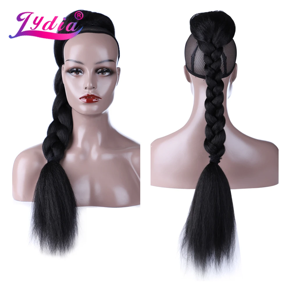 Lydia-Kinky Cabelo Liso com Dois Pentes Plásticos, Resistente Ao Calor, Extensões De Rabo De Cavalo Sintéticas, Todas As Cores Disponíveis, 30