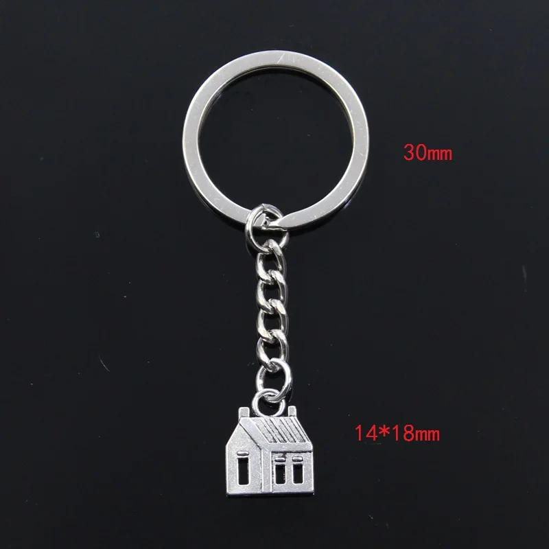 New Fashion Men 30mm Keychain DIY Metal Holder Chain Vintage Cabin House 14x18mm Silver Color Pendant Car Keychain Gift