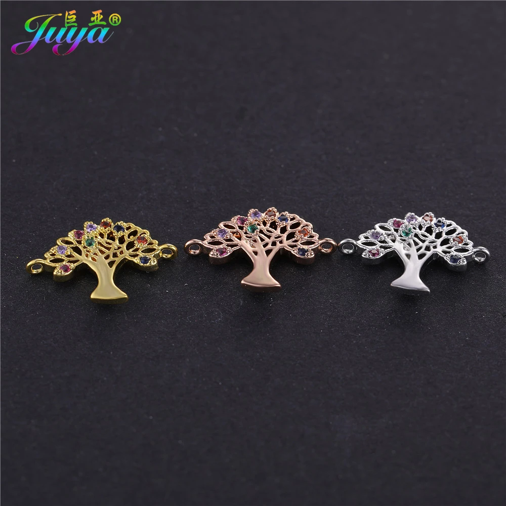 Wholesale Chakra Jewelry Supplies Gold/Rose Gold Colorful Crystals Tree Of Life Connector Charms For Women Jewelry Making