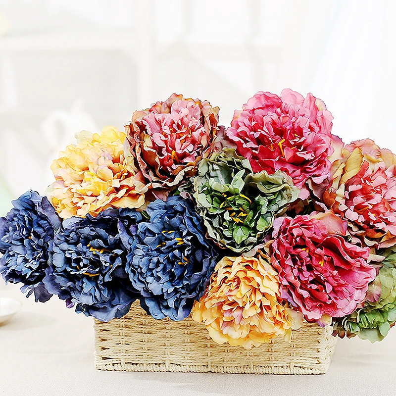 Artificial Peony Flower Branch European-style Single Branch Bouquet Flower Real Feel Home Wedding Party Holiday Decoration Gift