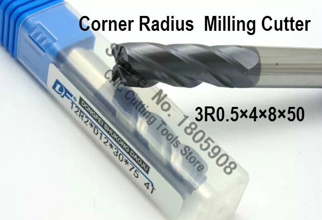 1 CÁI 3R0. 5*4*8*50 3 mét 4 flutes Bê Tông Carbide Corner Radius endmill CNC router bit phay cutter tool, hợp kim Phay cutter