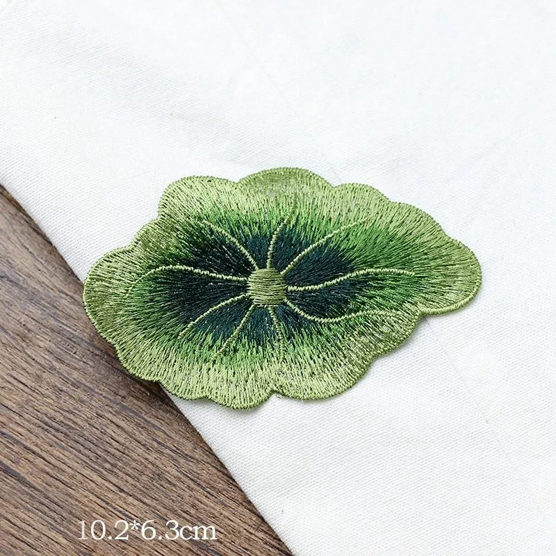 High Quality Green Lotus Leaves Patch Sew on Sticker for Clothing Decoration Embroidery DIY Floral Patches for Costume Clothes