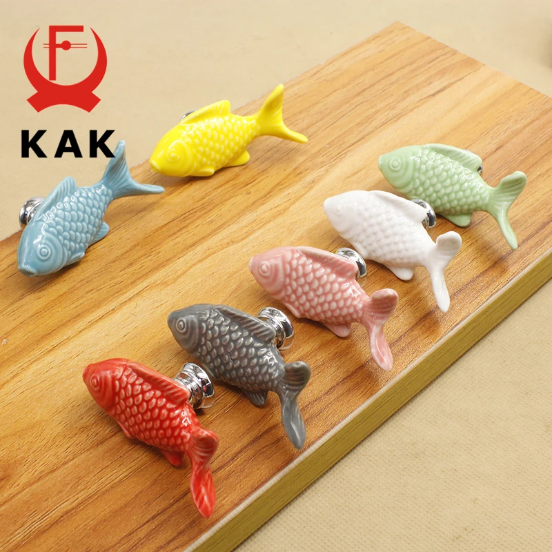 KAK boutons de tiroir pour enfants poignées en céramique en forme de poisson pour chambre d\'enfants poignées d\'armoire de cuisine boutons d\'armoire