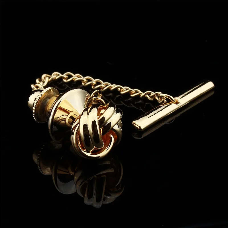 HAWSON Fashionable Metal Knot Tie Tack/Pin with Safety Chain for Regular Necktie Men's Jewelry 3 Colors Available