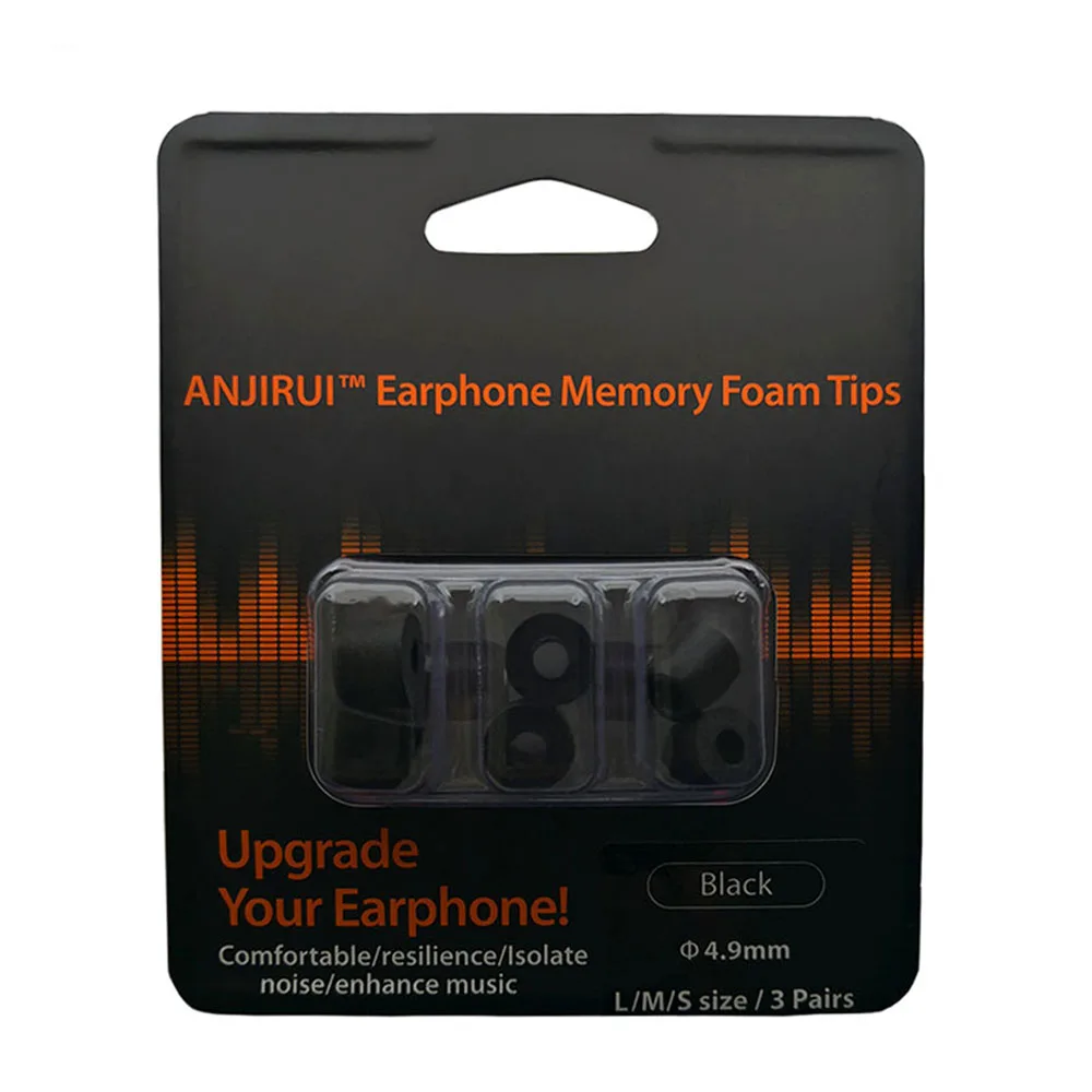ANJIRUI Original T400 Earphone Tips Foam Memory ear Pads 4.9mm caliber 3 pair memory sponge ear style for in-ear style earphone