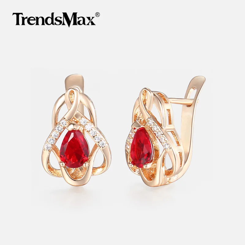 Hear Love Red Cubic Zircon CZ Earrings For Women Girls 585 Rose Gold Color Earrings Wedding Gifts Women's Fashion Jewelry GE99