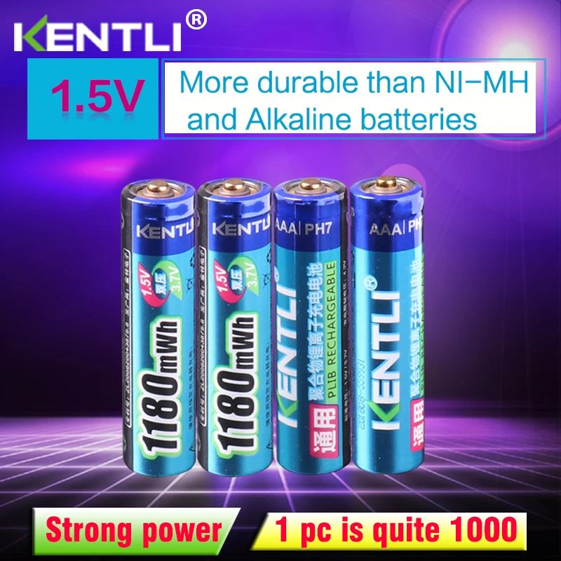 

KENTLI 4pcs no memory effect 1.5v 1180mWh AAA lithium li-ion rechargeable batteries battery for thermometer