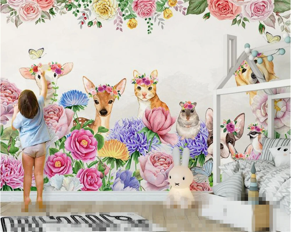 

beibehang Custom dream silk cloth stereo wallpaper hand-painted flowers rose animal TV background wall papers home decor tapety