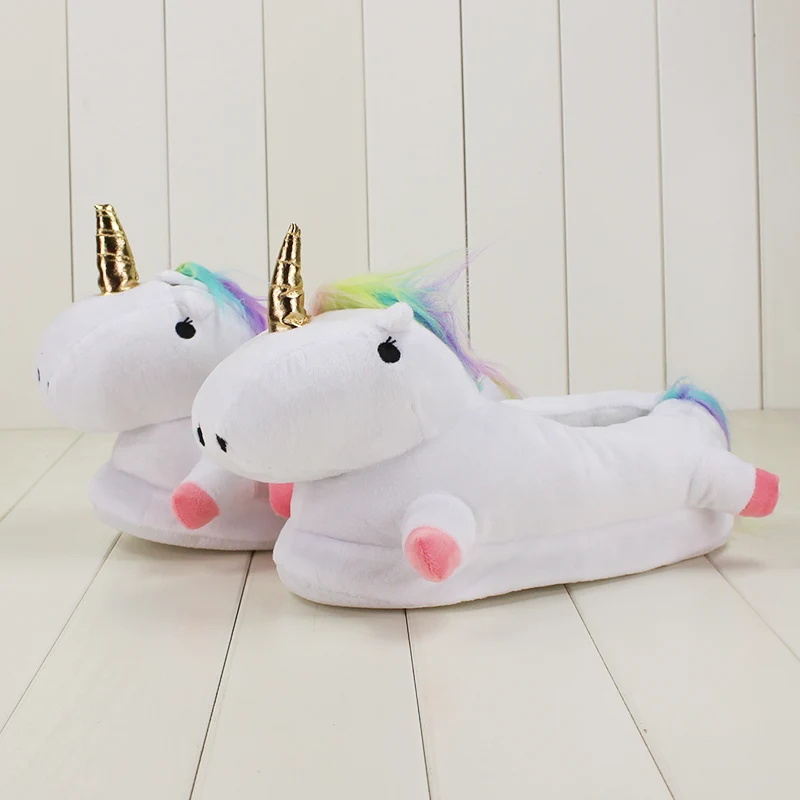 29CM Winter Led Light Unicorn Slippers Warm Fluffy Floor Adult Slippers For House Bedroom Footwarmer