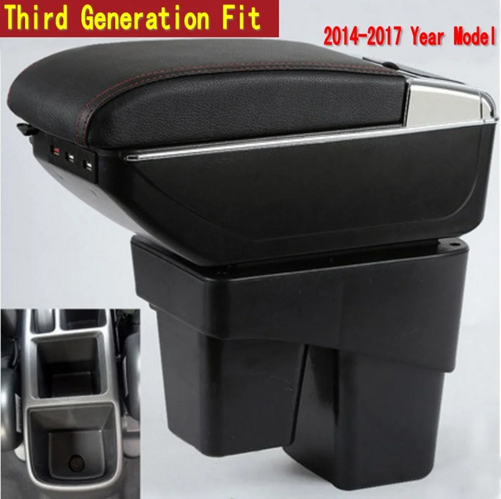 For Honda Fit Jazz 3rd generation armrest box central Store content Storage box with cup holder ashtray USB interface 2014-2017