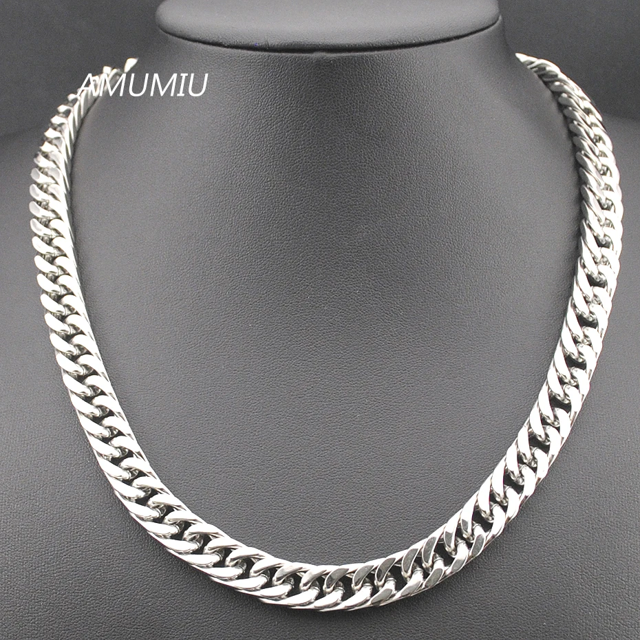 AMUMIU 40+45+50+55+60+65+70+90CM Chain Link Necklace Stainless Steel Jewellery 10mm Width Hot Sale HZN024