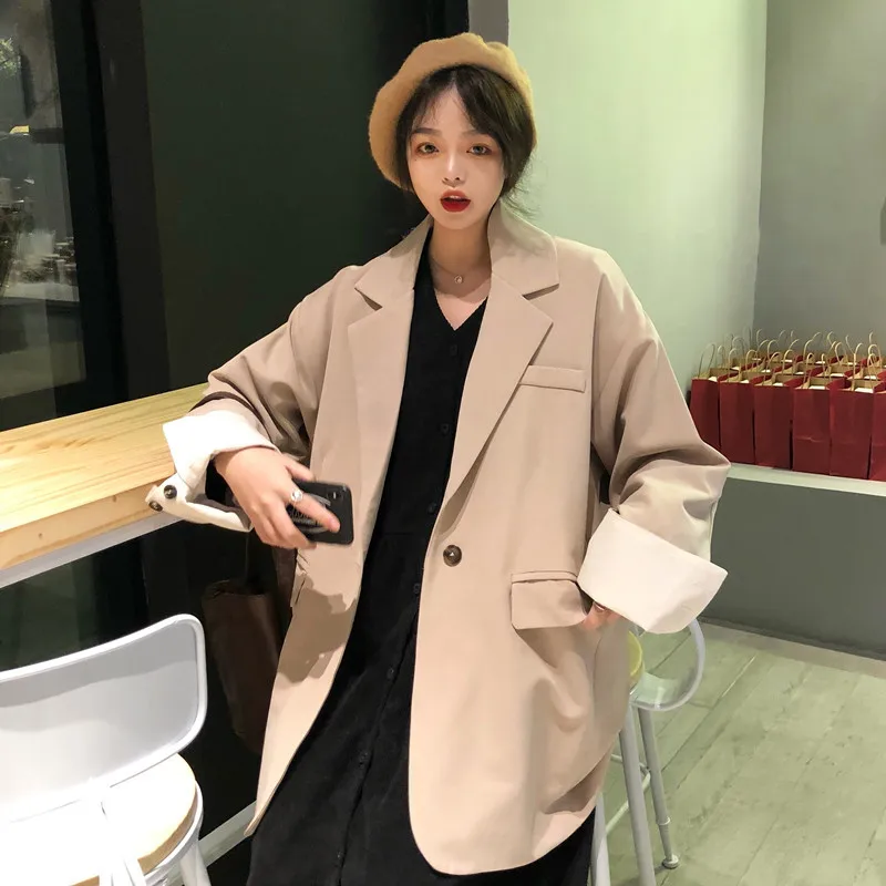 2022 Spring Autumn Jackets Women Clothes Notched Collar Pockets Vintage Outwear Fall Single Button Loose Blazers Suit Woman X667