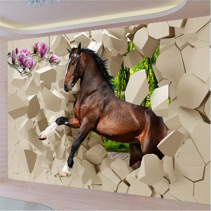 Beibehang Moderne foto tapete 3D stereoskopischen pferde im galopp in die zimmer wallpaper das wohnzimmer TV hintergrund restaurant