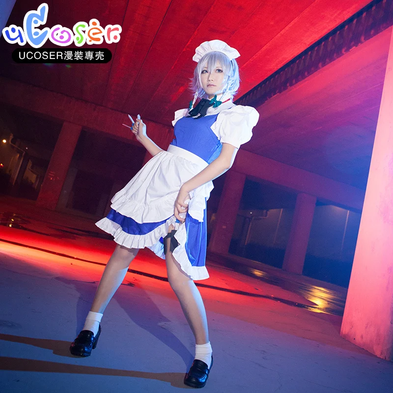 โครงการ Touhou ความสมบูรณ์ของ Scarlet Devil Izayoi Sakuya ชุดคอสเพลย์ผู้หญิงแม่บ้าน Lolita ชุดคอสเพลย์ผู้หญิง S