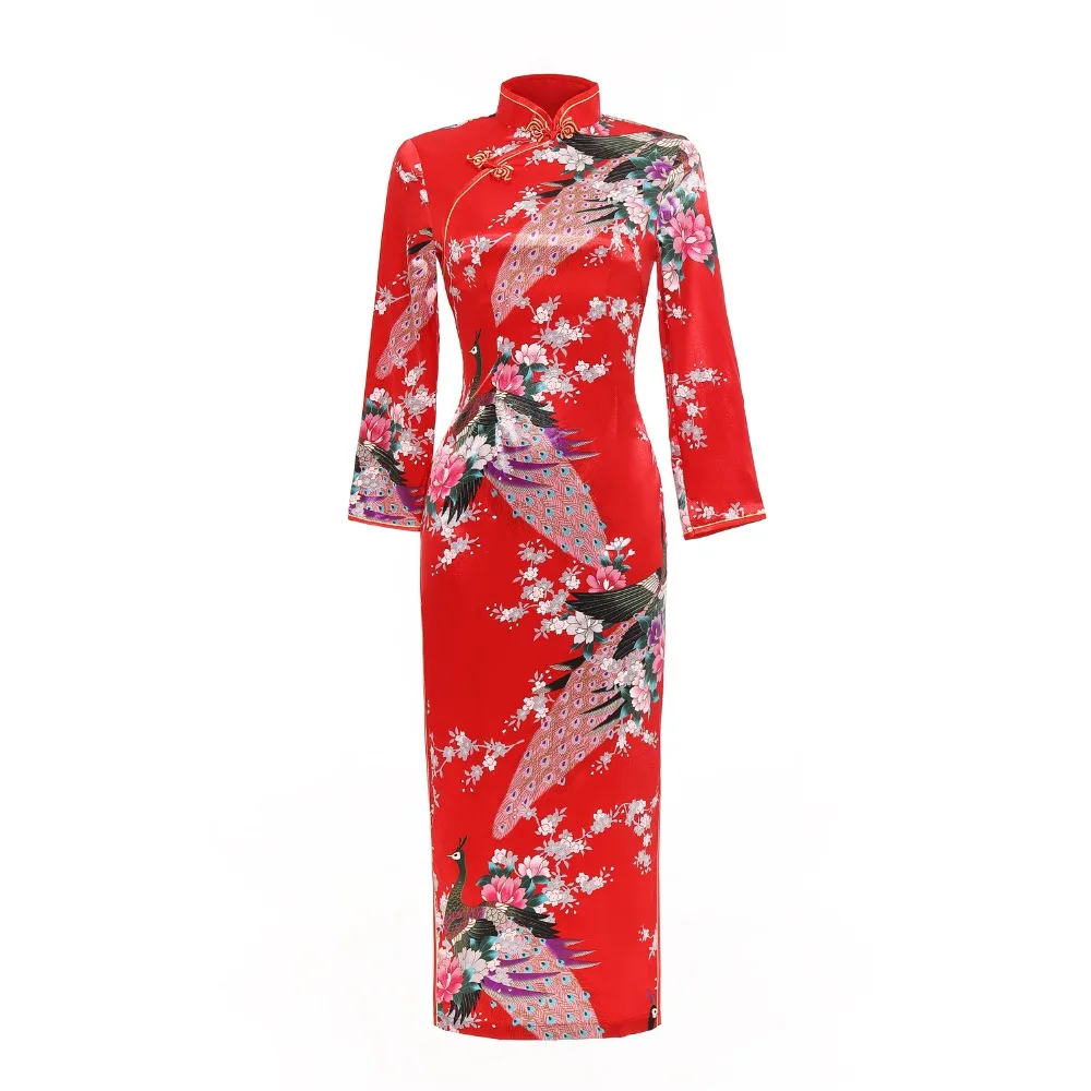 

Shanghai Story Faux Silk Floral Qipao Long Chinese Dress vintage chinese style dress Chinese Oriental dress Peacock cheongsam