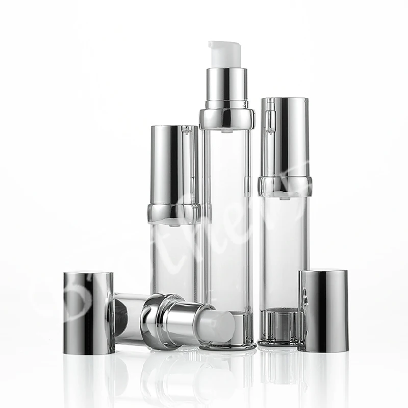 

High-grade Silver 10ml 15ml 20ml 30ml Vacuum Refillable Lotion Bottles AS Airless Pump Bottle Makeup Tools 10pcs/lot