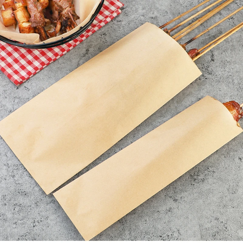 Disposable Fast Food Kebab Kraft Bag Fries Food Packing Bag Food Grade Bakery Oil-Absorbing Paper Snack Nontoxic Package 50pcs