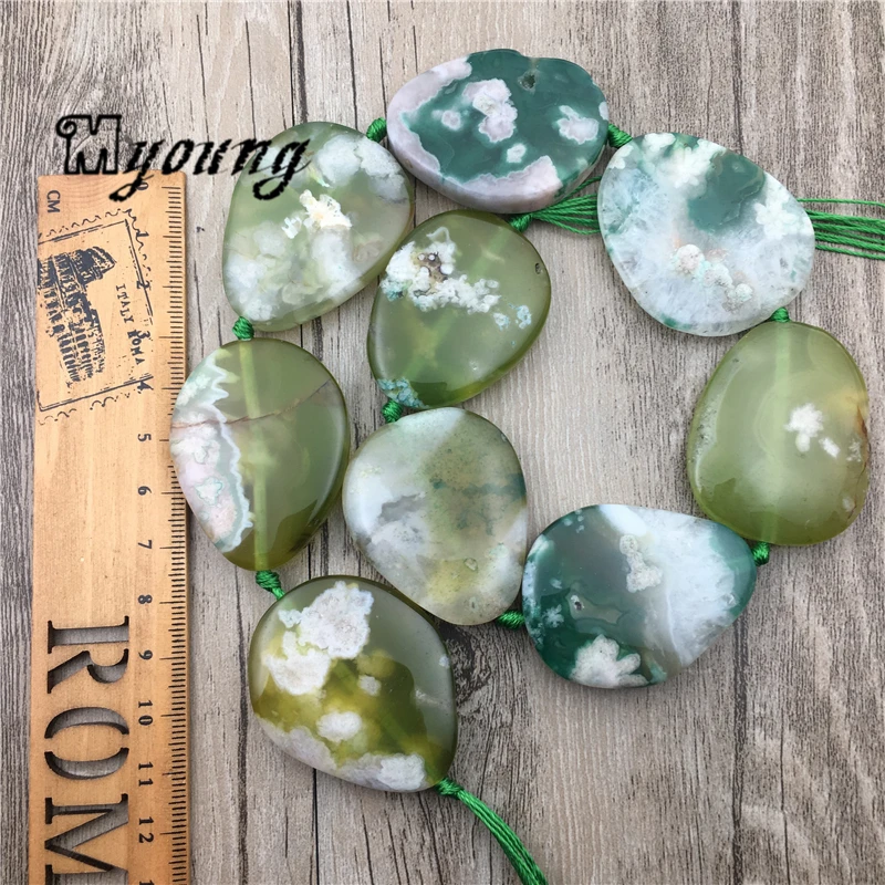 Large Green Cherry Quartz Slice Pendant Beads, Natural Stone Slab Agates Charms Necklace Beads MY1713