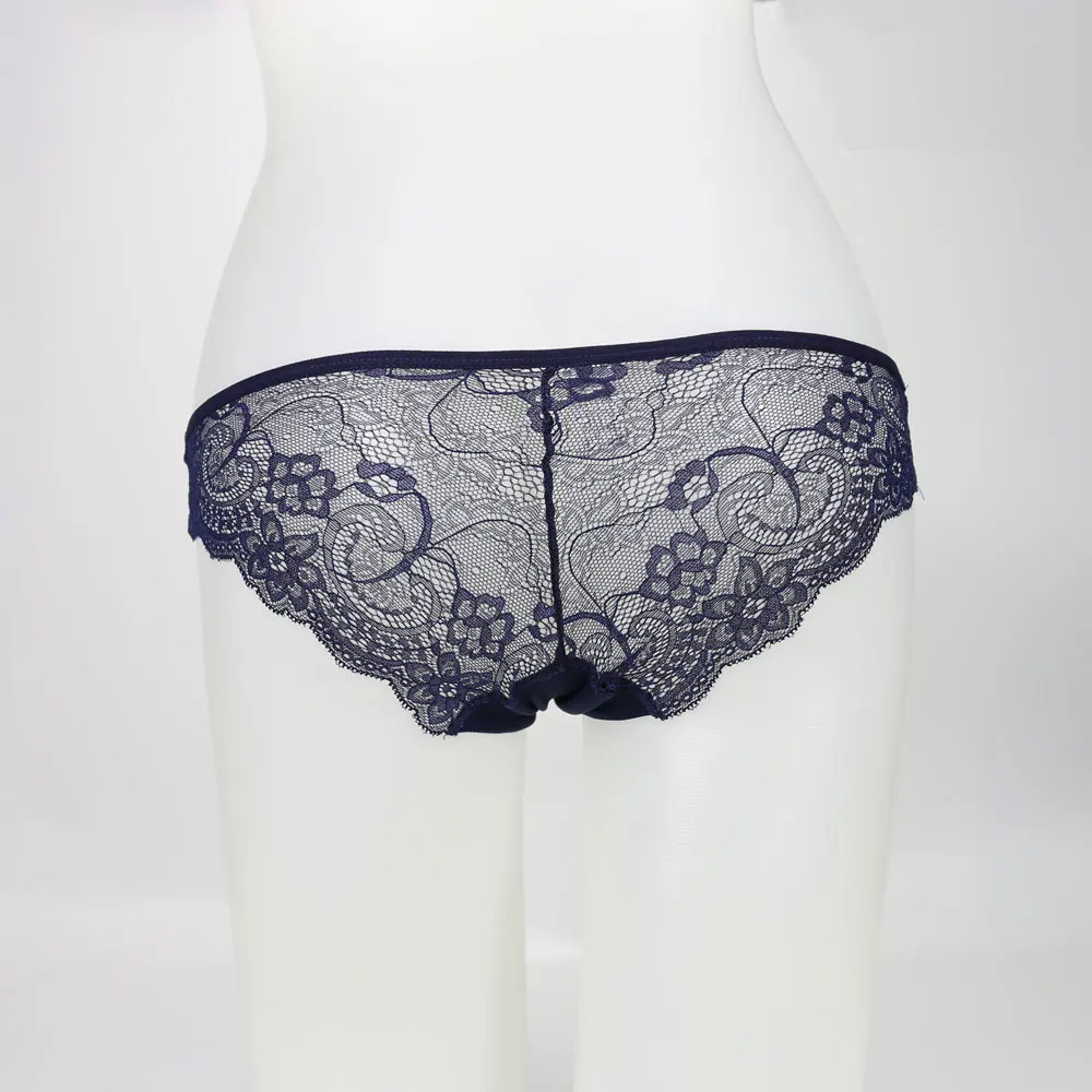 Women Underwear Lace Sexy Transparent Panties S-XL Plus Size Lingerie Hollow Embroidery Mesh Low-rise Briefs Blue Black Hot New