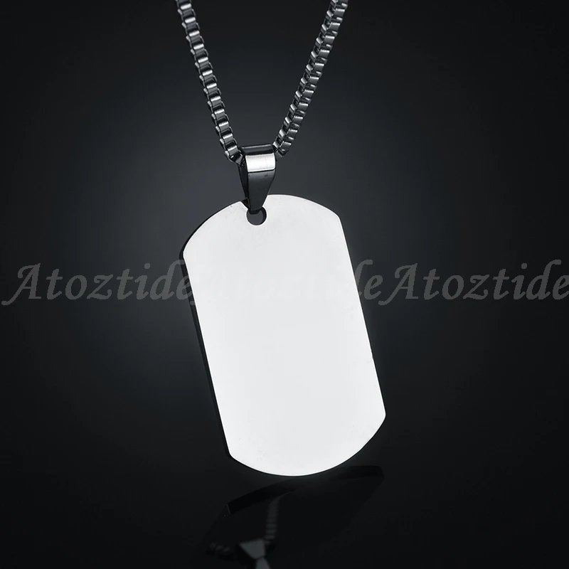 Atoztide Customized Stainless Steel Army Dog Tags Pendant Necklace Personalized Name Photo Square Necklace Christmas Gift