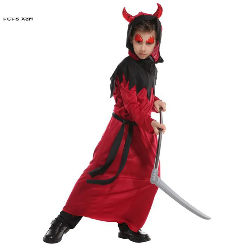 M-XL Boy Fiend Hell Devil Demon Cosplay Children Halloween Azrael Death Costume Kid Carnival Purim Easter Masquerade Party Dress