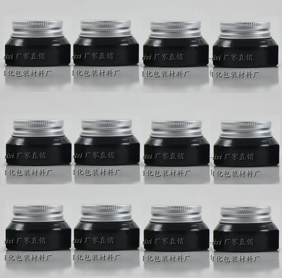 

30pcs wholesale 15g shiny black glass cream jar with silver lid, empty glass 15 gram cosmetic jar for sample or eye cream