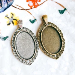 5pcs/lot 20x30mm Necklace Pendant Setting Antique Bronze Silver Color Glass Cabochon Blank Base Supplies for Jewelry T106