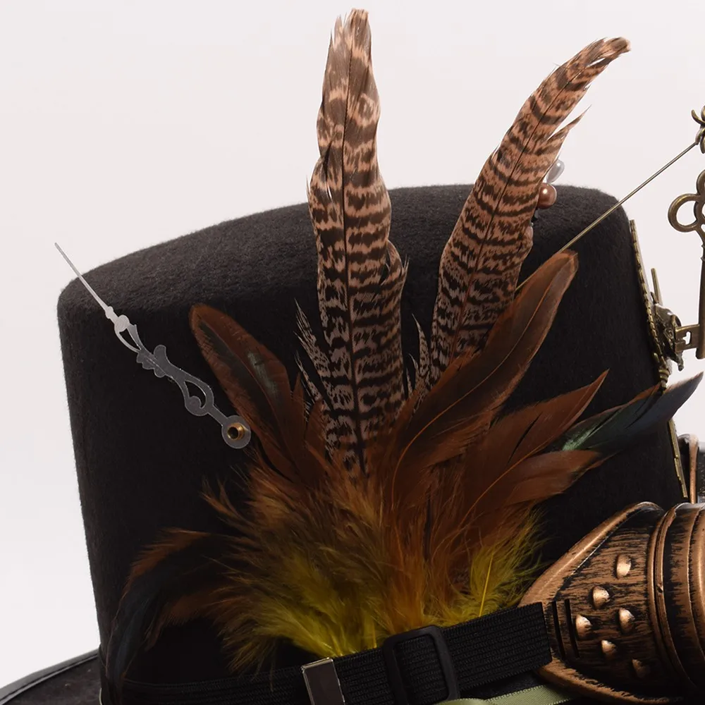 Steampunk kapelusz mężczyźni kobiety gogle Feather Gears nakrycia głowy Goth Lolita czarne kapelusze najlepsze kapelusze