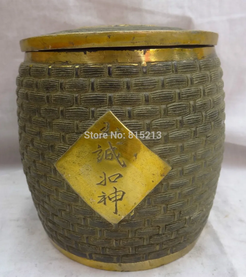 

bi0011664 China Bronze Gilt Fu Fish Statue Old Granary Weave Style Barrel Pot