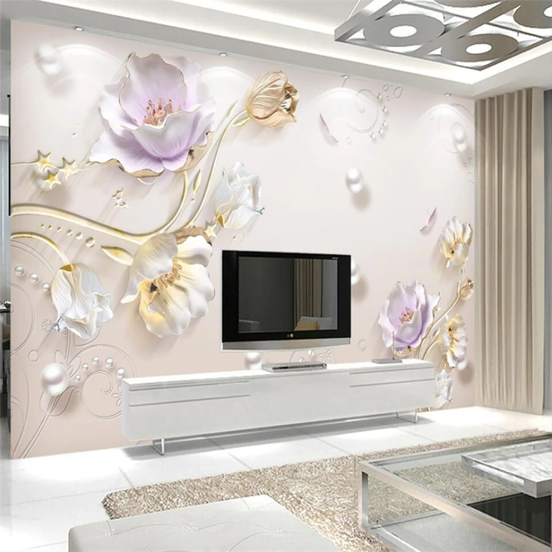 

wellyu Jewelry relief simple and stylish fashion tulip background wall custom large fresco silk silk wallpaper