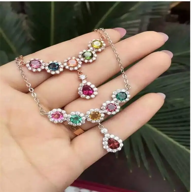 Tourmaline pendant Free shipping Natural tourmaline 925 sterling silver Colorful gems 5*5 5pcs  1pc 5*7mm Gem