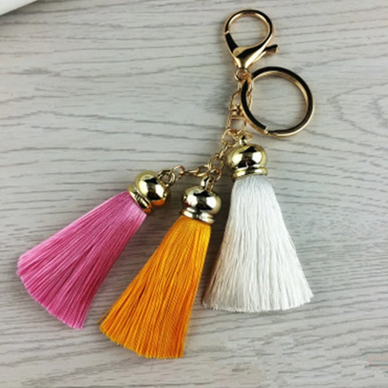 3pcs Set Colored Tassels Key Chains Gold Key Ring Woman Fashion Handbag Charms Men Keyring Car Trinket DIY Keychain Wedding Gift