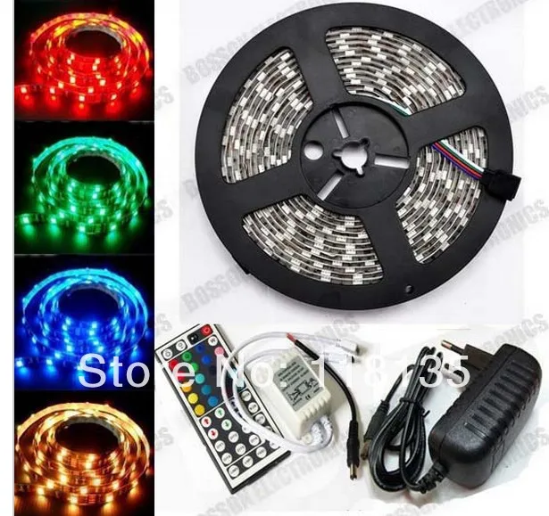 

5M 300 LEDs 3528 RGB LED Strip Light + 44 key IR remote + Power Supply