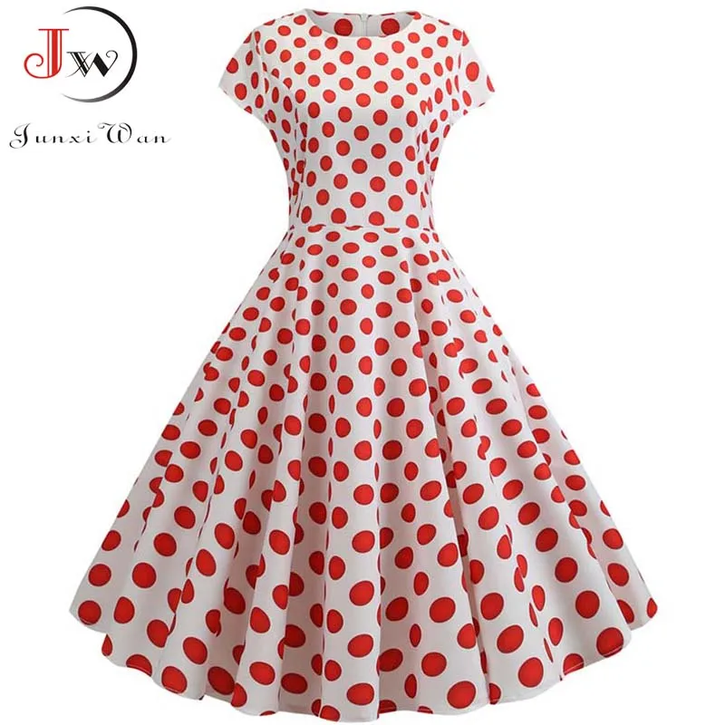 Summer Short Sleeve Polka Dot Dress Women Elegant Casual Print A-Line Vintage Big Swing Rockabilly Vestidos