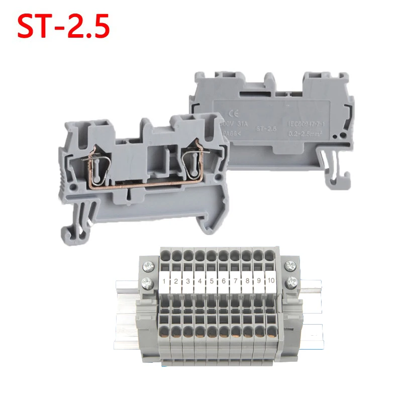 ST-2.5 Feed Through DIN Rail Spring Crimping Terminal Blocks Kit Set 31A 800V