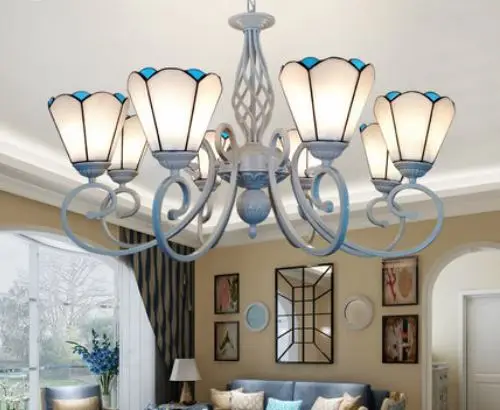 

European minimalist white living room chandelier American glass bedroom chandelier rustic style dining room lamp