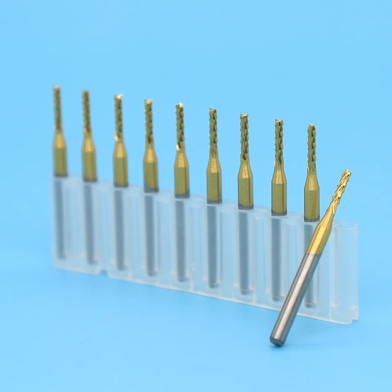 1.5mm titanium coated tungsten carbide PCB corn milling cutter 10PCS CNC router wood exercise tool metal engraving machine