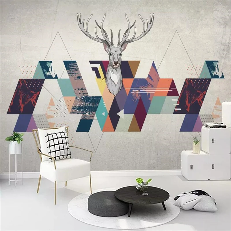 

Decorative wallpaper Modern concise style geometric triangle deer head background wall