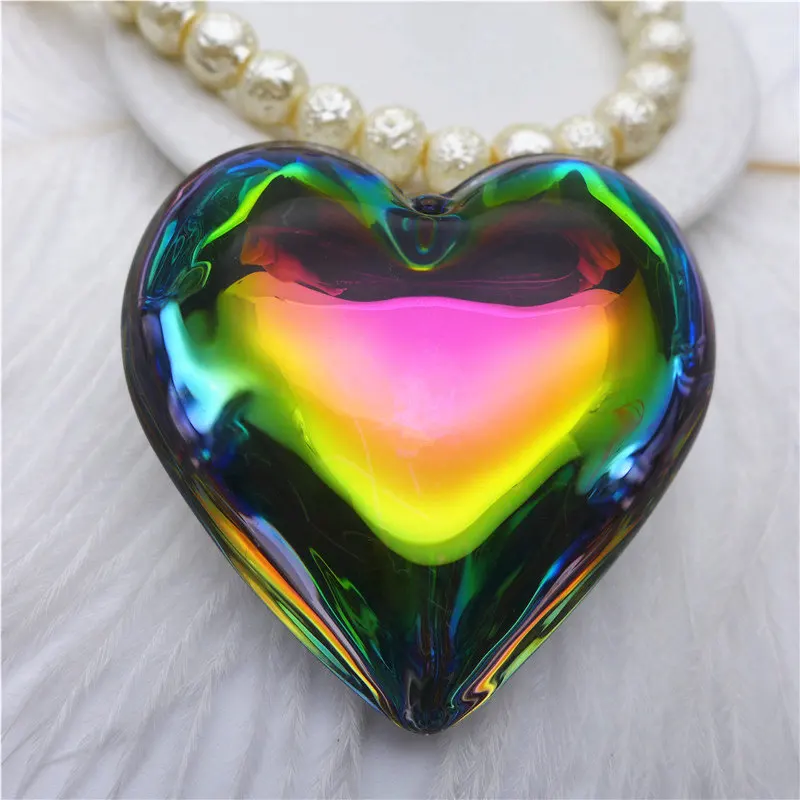 

43mm rainbow/metallic green/heart/love/peach shape chandelier pendants DIY accessories k9 glass drops findings curtain 5pcs PN32