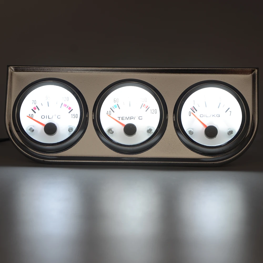 3 IN 1 Kit Gauges 52mm Water Temp Oil Pressure Oil Temp Gauges Chrome Housing White Face With Sensor