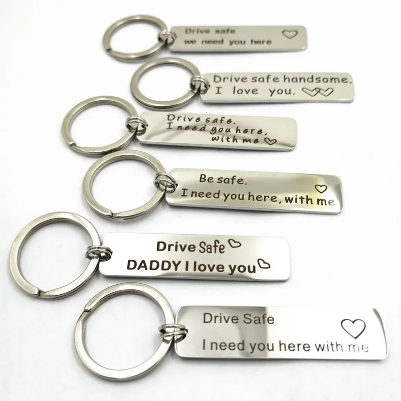 2pcs/lot Double circle Car keychain Drive Safe driving Safe I need you stainless steel key chain manufacturer