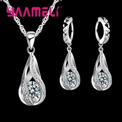 Goccia d'acqua calda CZ 925 Set di gioielli in argento Sterling per le donne collana con ciondolo orecchini a cerchio festa di nozze Ceremoey Anel